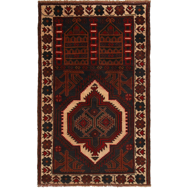 Red Afghan Prayer Rug 2' 9" x 4' 8" Hand-Knotted | No. AL12617