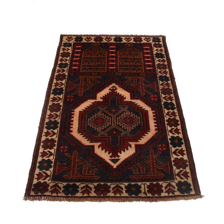Red Afghan Prayer Rug 2' 9" x 4' 8" Hand-Knotted | No. AL12617