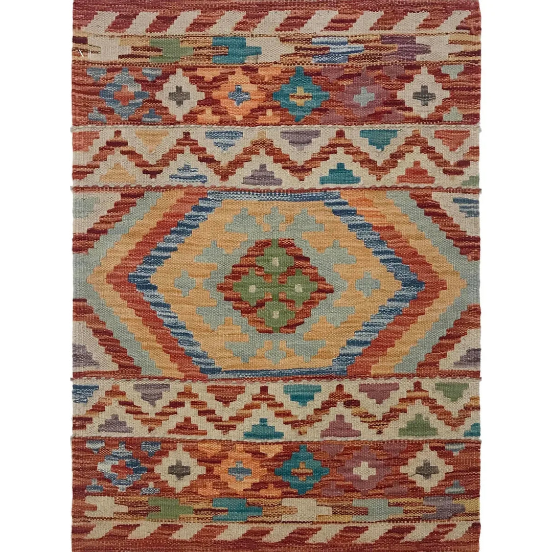 Afghan Kilim Rug 2' 1" x 3' 0" Flat-Weave | No. AL12695