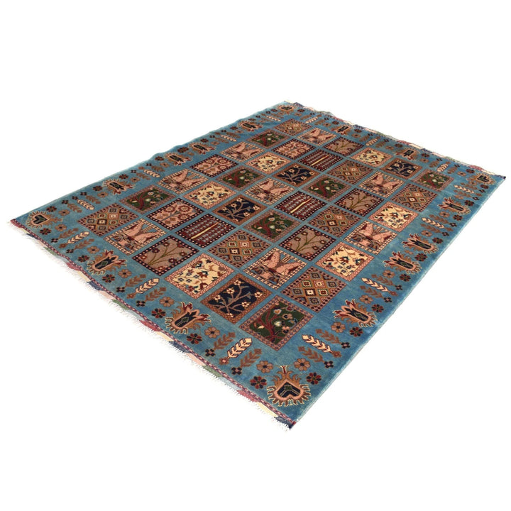 Blue Afghan Geometric Rug 4' 10" x 6' 4" Hand-Knotted | No. AL12712