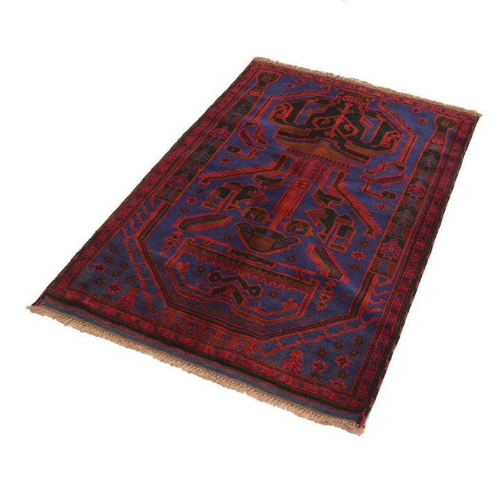 Navy Afghan Baluchi Rug 3' 1" x 4' 6" Hand-Knotted | No. AL12722