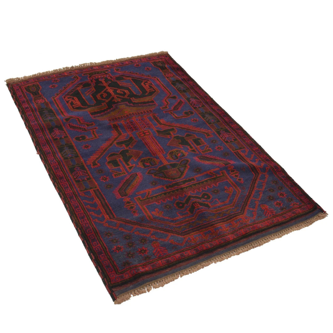 Navy Afghan Baluchi Rug 3' 1" x 4' 6" Hand-Knotted | No. AL12722