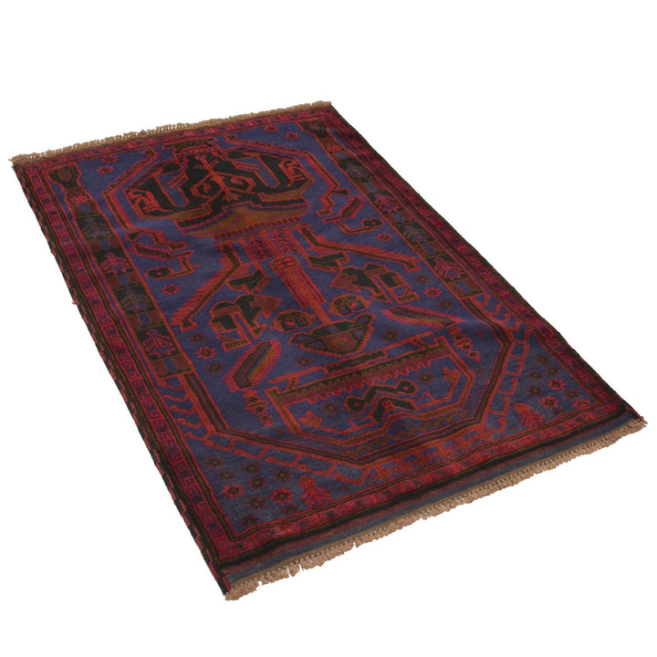 Navy Afghan Baluchi Rug 3' 1" x 4' 6" Hand-Knotted | No. AL12722