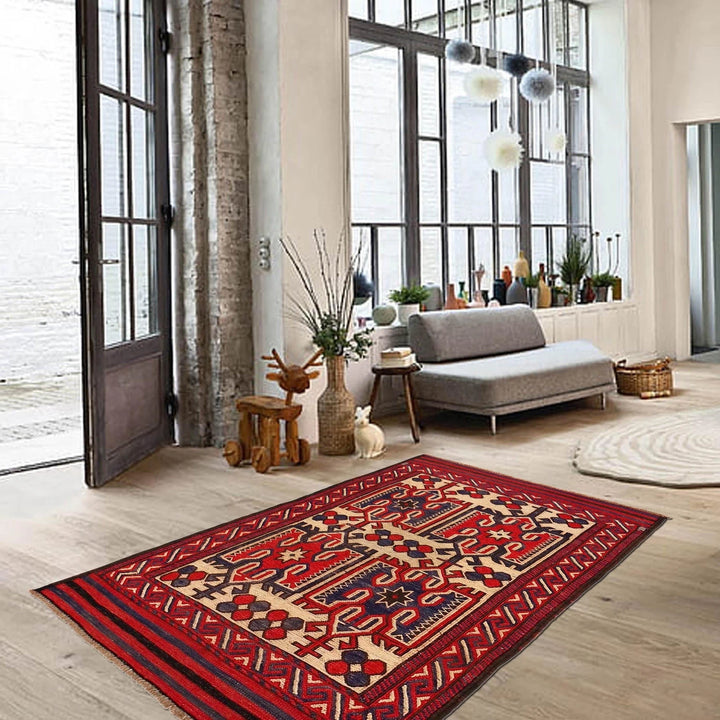 Beige Afghan Kilim Rug 2' 10" x 4' 8" Flat-Weave | No. AL12782