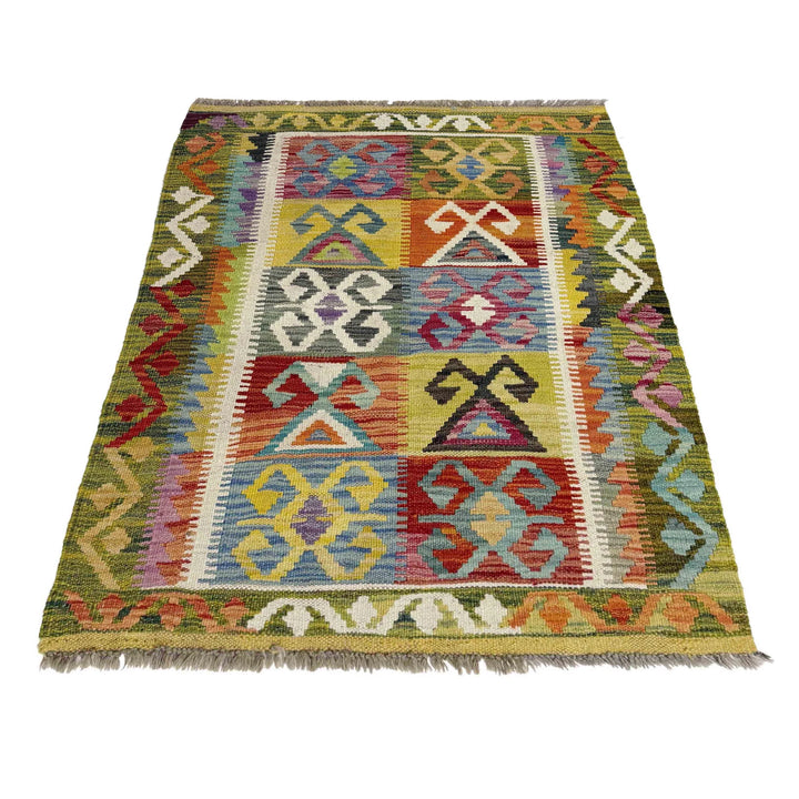 Multicolor Afghan Vegetable Kilim Rug 2'9" x 3'10" Flat-Weave | No. AL127904