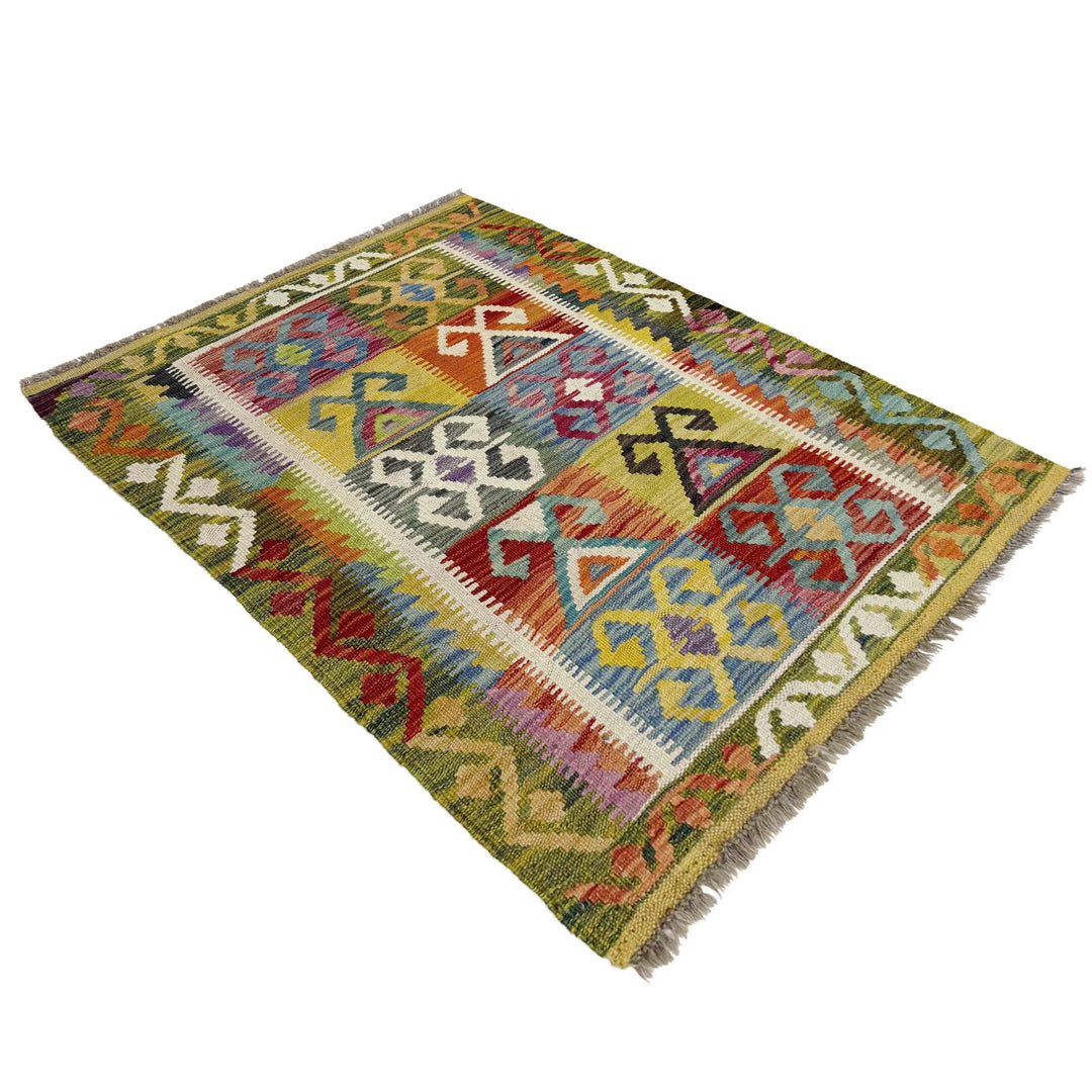 Multicolor Afghan Vegetable Kilim Rug 2'9" x 3'10" Flat-Weave | No. AL127904