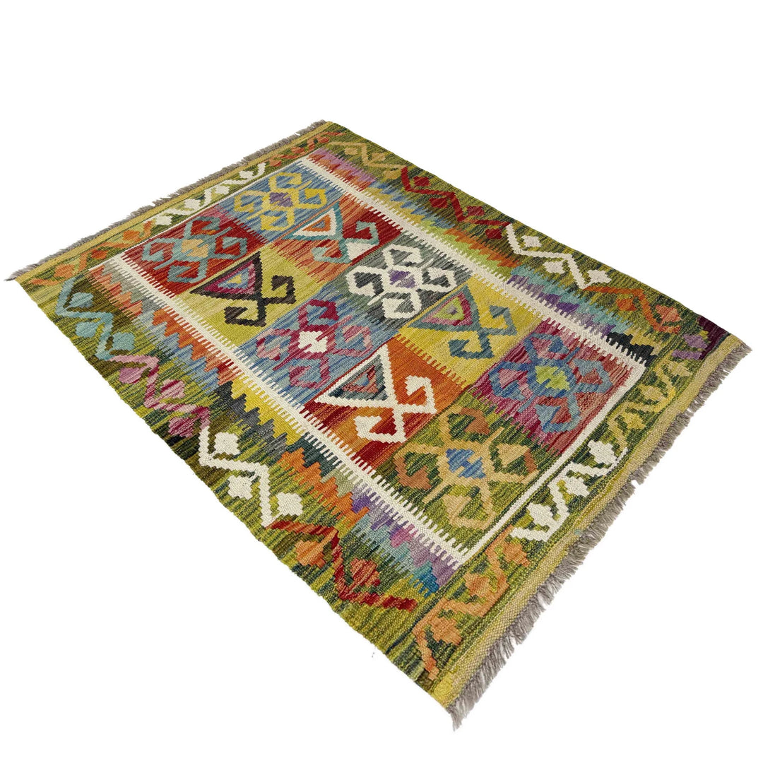 Multicolor Afghan Vegetable Kilim Rug 2'9" x 3'10" Flat-Weave | No. AL127904