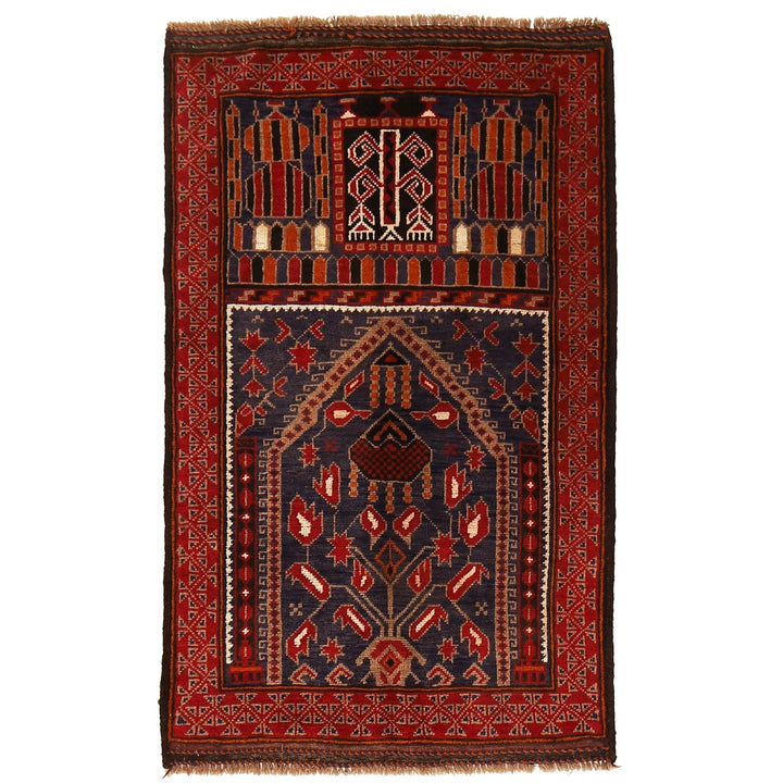 Blue Afghan Prayer Rug 2' 10" x 4' 8" Hand-Knotted | No. AL12794