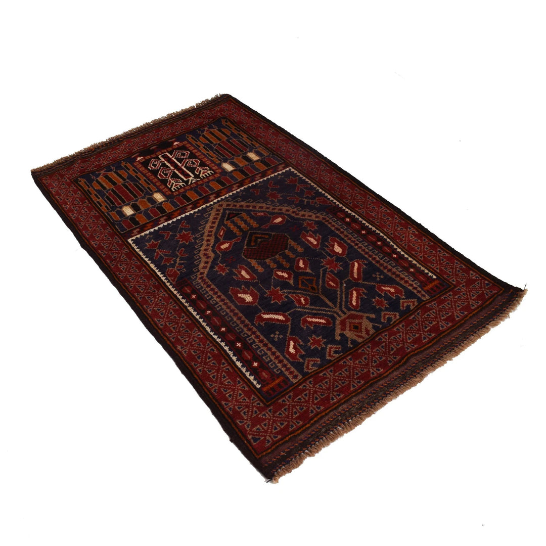 Blue Afghan Prayer Rug 2' 10" x 4' 8" Hand-Knotted | No. AL12794