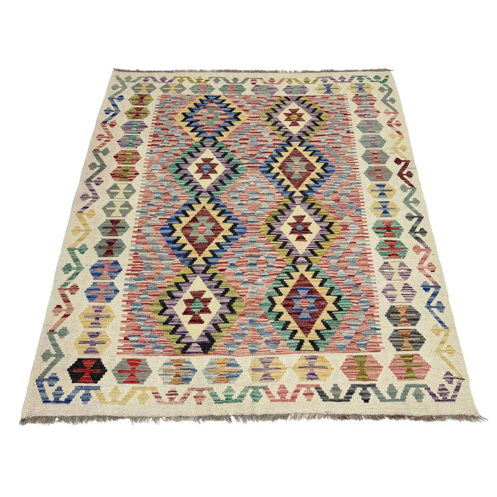 Afghan Vegetable Kilim Rug 5' 2" x 6' 7" Flat-Weave | No. AL128193