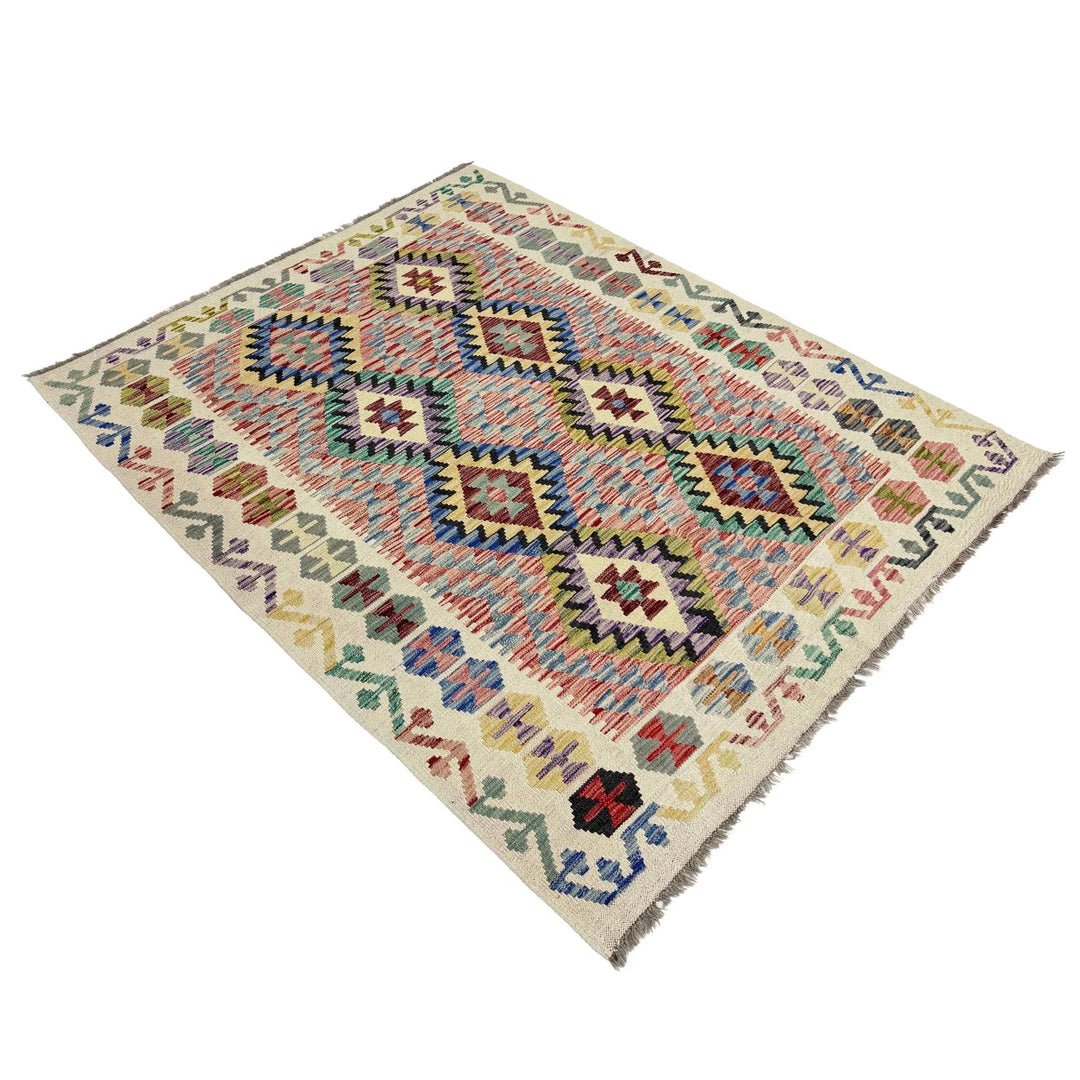 Afghan Vegetable Kilim Rug 5' 2" x 6' 7" Flat-Weave | No. AL128193
