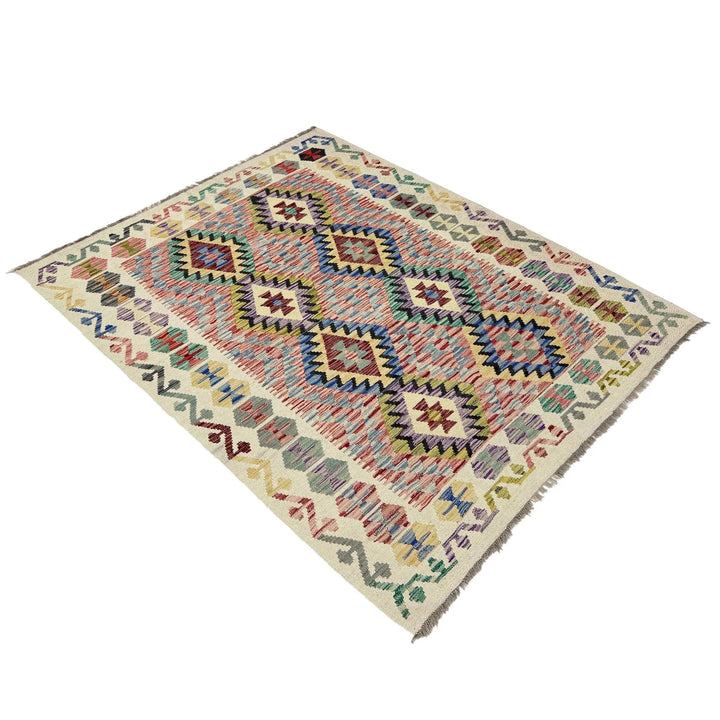 Afghan Vegetable Kilim Rug 5' 2" x 6' 7" Flat-Weave | No. AL128193