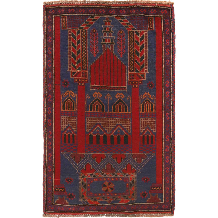 Blue Afghan Prayer Rug 2' 10" x 4' 7" Hand-Knotted | No. AL12828