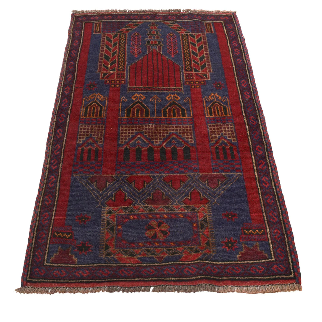 Blue Afghan Prayer Rug 2' 10" x 4' 7" Hand-Knotted | No. AL12828