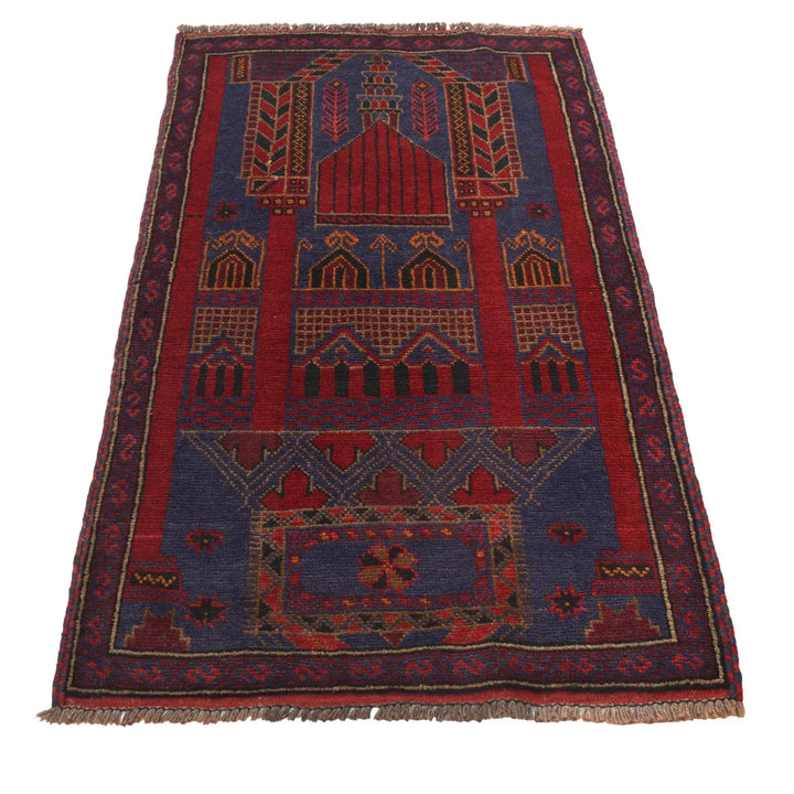 Blue Afghan Prayer Rug 2' 10" x 4' 7" Hand-Knotted | No. AL12828