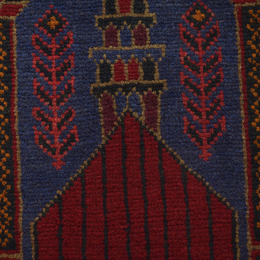 Blue Afghan Prayer Rug 2' 10" x 4' 7" Hand-Knotted | No. AL12828