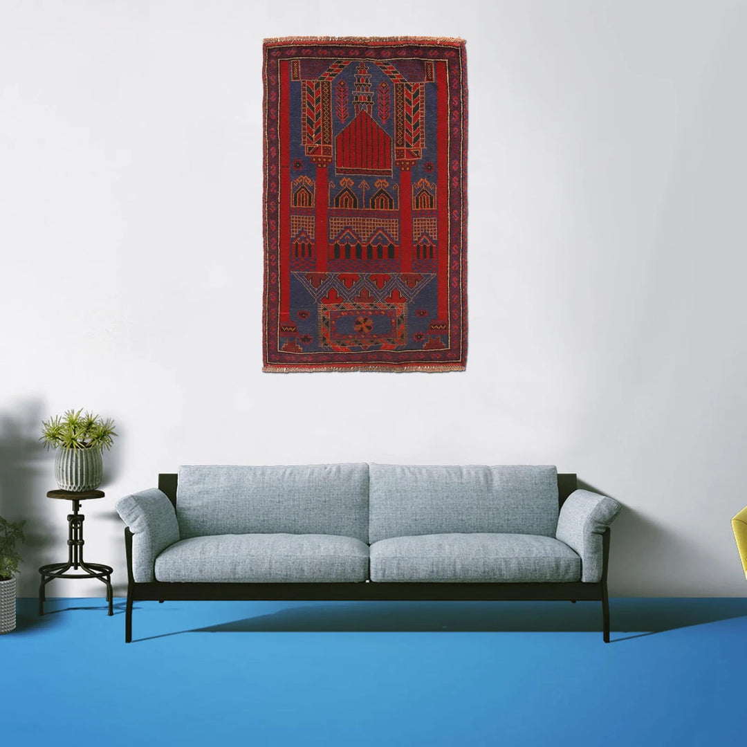 Blue Afghan Prayer Rug 2' 10" x 4' 7" Hand-Knotted | No. AL12828
