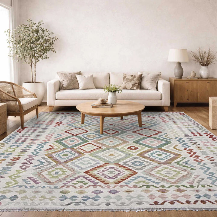 Afghan Kilim Rug 8' 8" x 11' 7" Flat-Weave | No. AL12892
