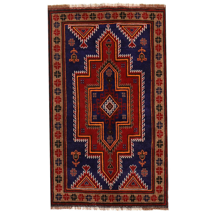 Navy Afghan Baluchi Rug 2' 12" x 4' 9" Hand-Knotted | No. AL12903