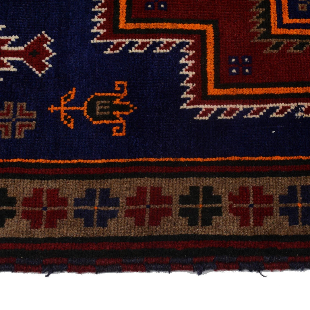 Navy Afghan Baluchi Rug 2' 12" x 4' 9" Hand-Knotted | No. AL12903