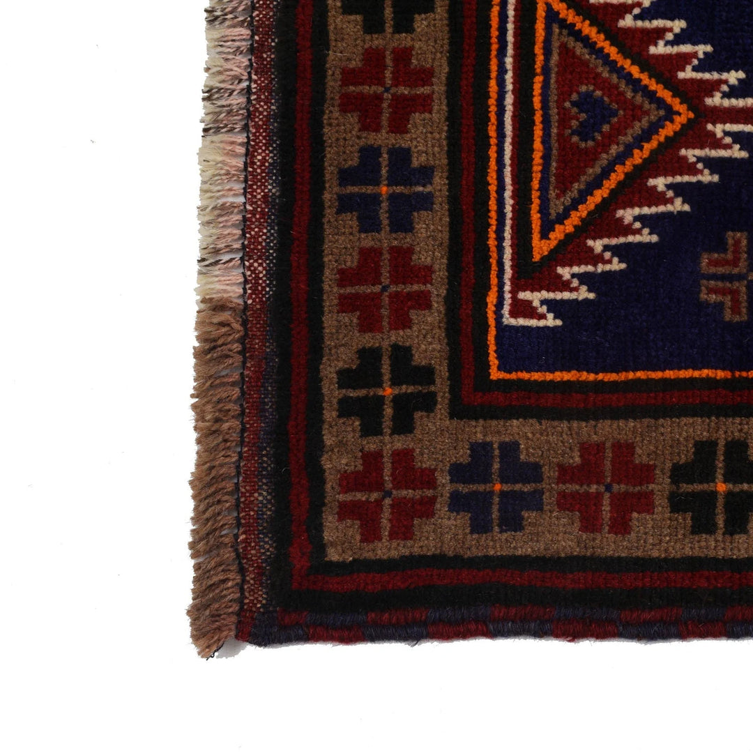 Navy Afghan Baluchi Rug 2' 12" x 4' 9" Hand-Knotted | No. AL12903