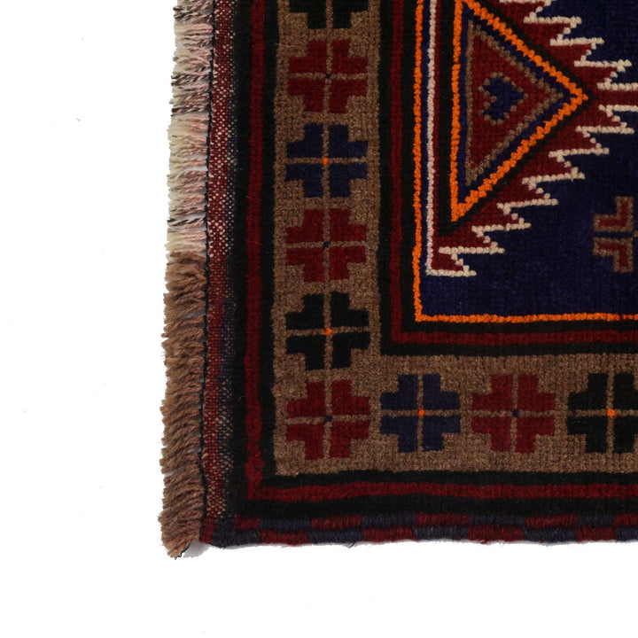 Navy Afghan Baluchi Rug 2' 12" x 4' 9" Hand-Knotted | No. AL12903
