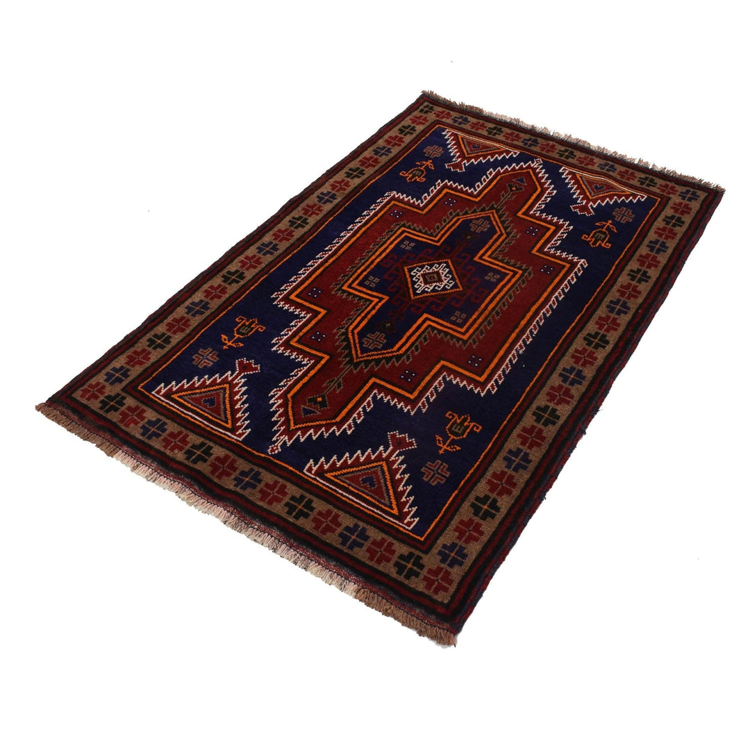 Navy Afghan Baluchi Rug 2' 12" x 4' 9" Hand-Knotted | No. AL12903