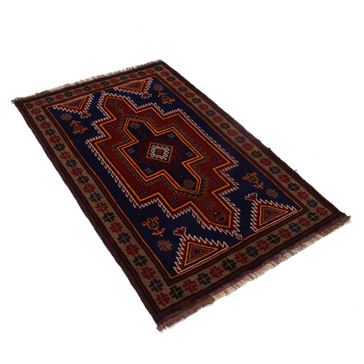 Navy Afghan Baluchi Rug 2' 12" x 4' 9" Hand-Knotted | No. AL12903