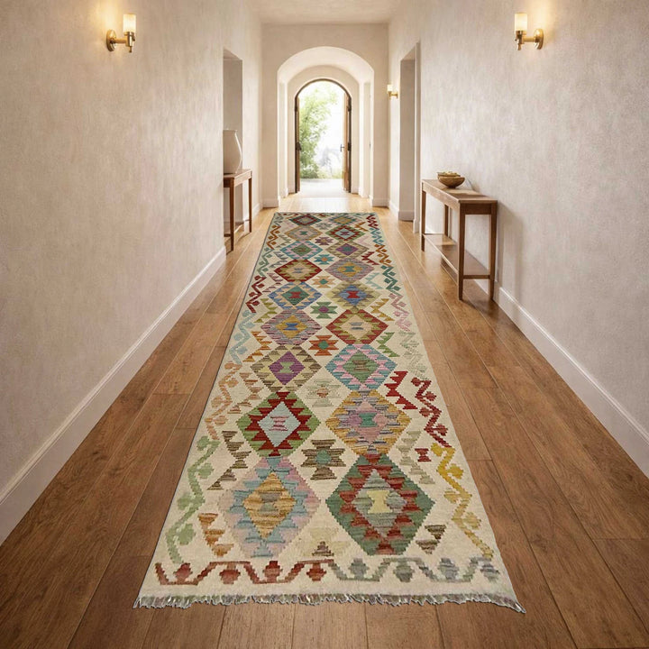 Afghan Kilim Rug 2' 10" x 10' 6" Flat-Weave | No. AL12912
