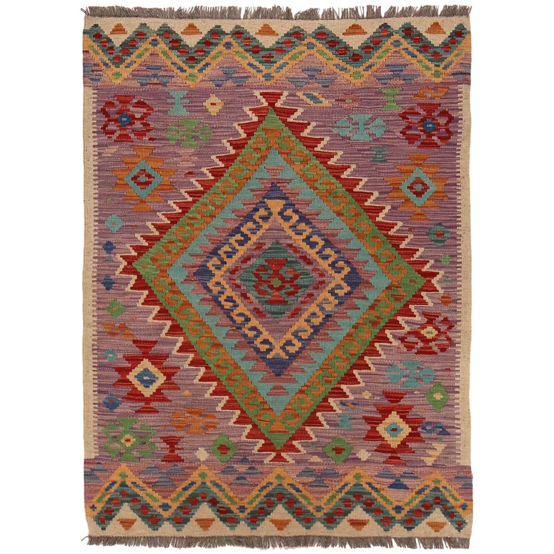 Afghan Kilim Rug 2' 11" x 3' 11" Flat-Weave | No. AL12938