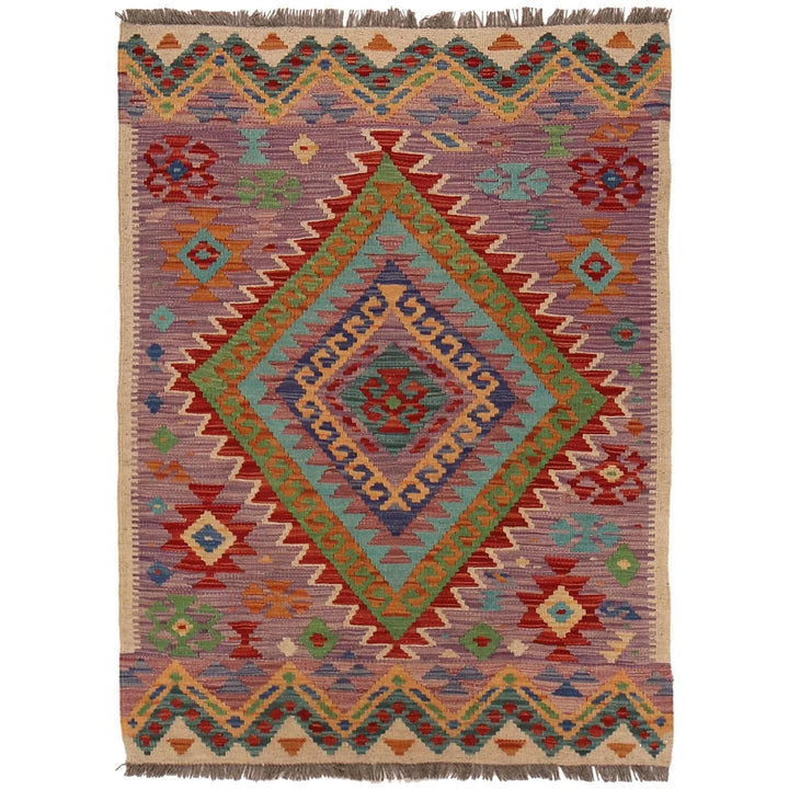 Afghan Kilim Rug 2' 11" x 3' 11" Flat-Weave | No. AL12938