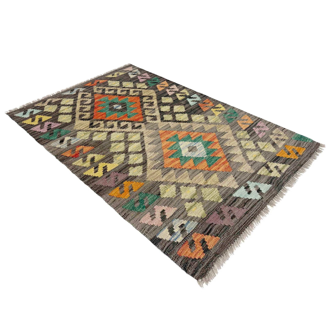 Afghan Vegetable Kilim Rug 2' 7" x 4' 1" Flat-Weave | No. AL129508