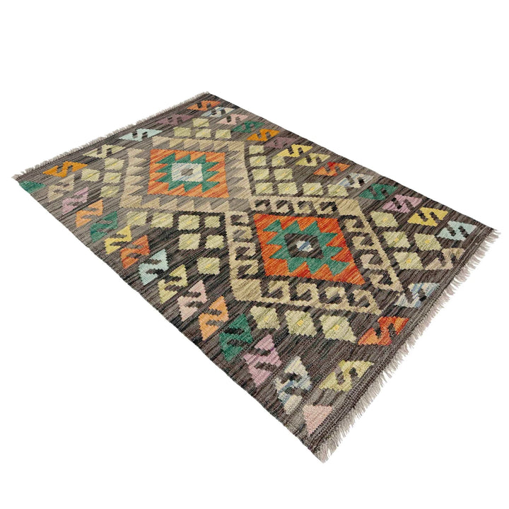 Afghan Vegetable Kilim Rug 2' 7" x 4' 1" Flat-Weave | No. AL129508
