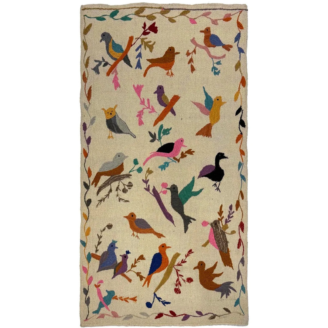 Beige Afghan Embroidery Kilim Rug 2' 6"x 4' 6" Flat-Weave | No. AL12959