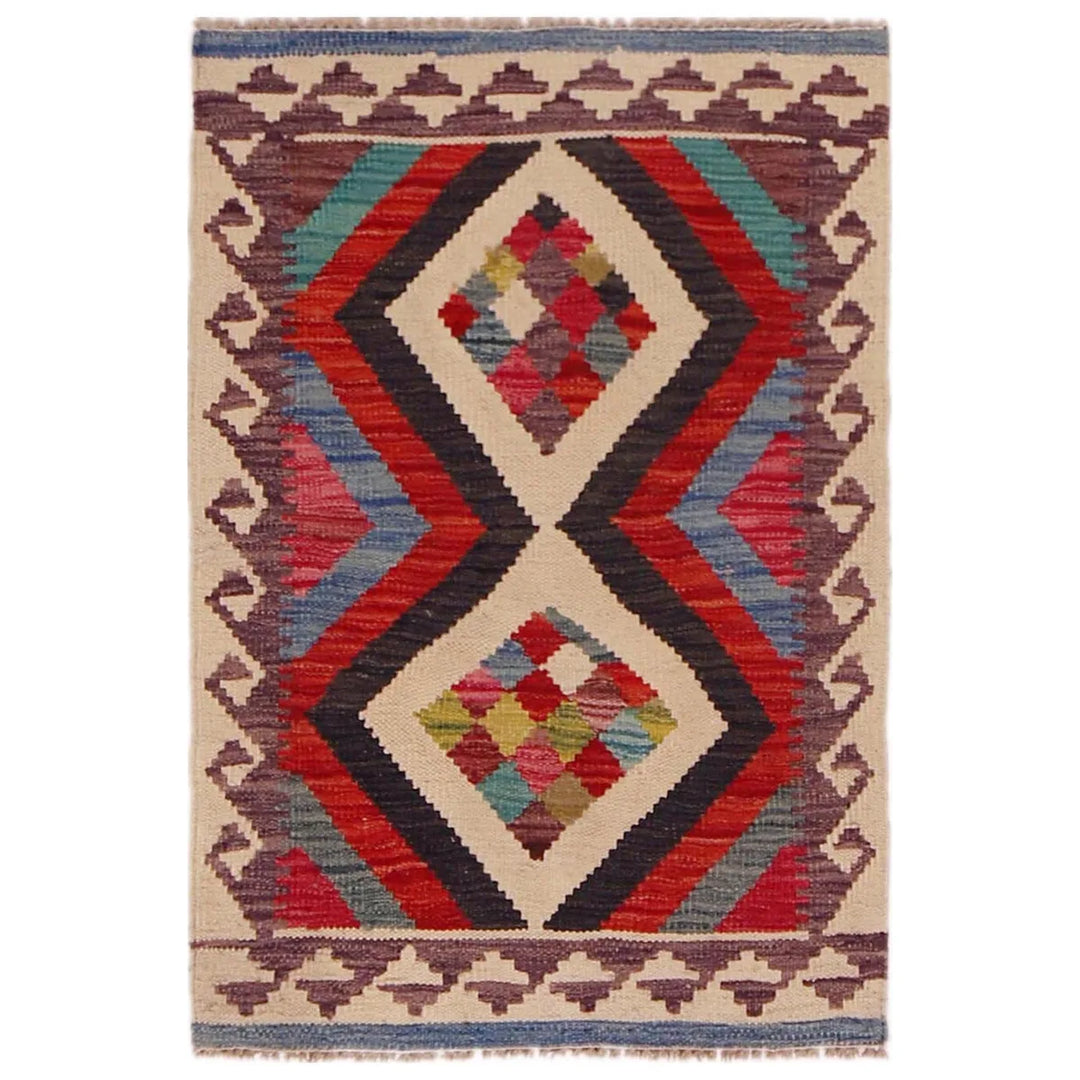 Afghan Kilim Rug 1' 11" x 2' 11" Flat-Weave | No. AL13007