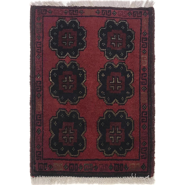 Red Afghan Oriental Rug 1' 3" x 1' 10" Hand-Knotted | No. AL13041