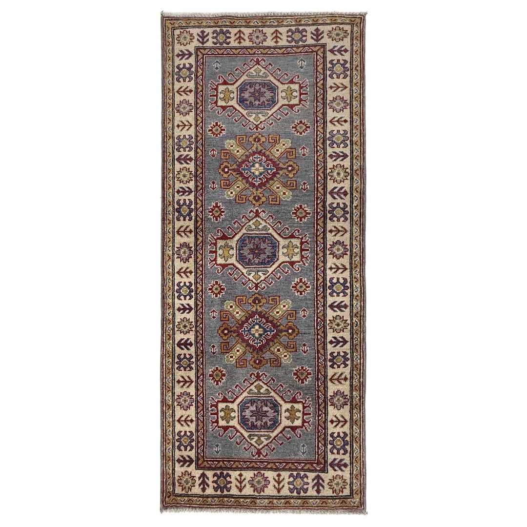 Gray Afghan Kazak Rug 2' 6" x 6' 4" Hand-Knotted | No. AL131110