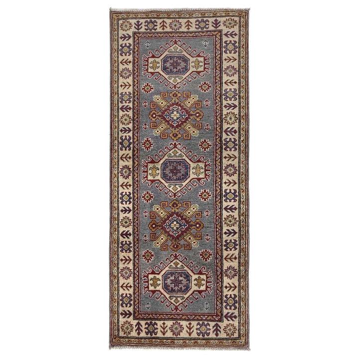 Gray Afghan Kazak Rug 2' 6" x 6' 4" Hand-Knotted | No. AL131110