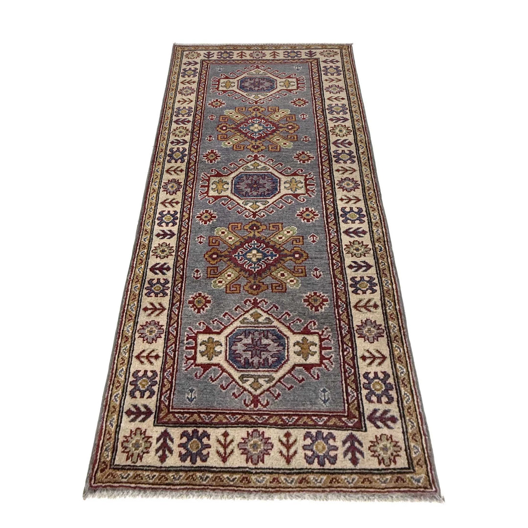 Gray Afghan Kazak Rug 2' 6" x 6' 4" Hand-Knotted | No. AL131110