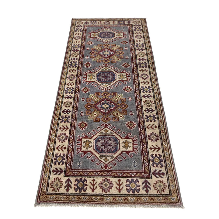 Gray Afghan Kazak Rug 2' 6" x 6' 4" Hand-Knotted | No. AL131110