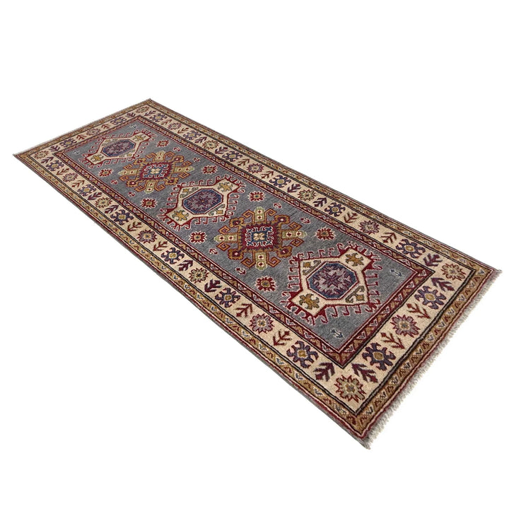 Gray Afghan Kazak Rug 2' 6" x 6' 4" Hand-Knotted | No. AL131110