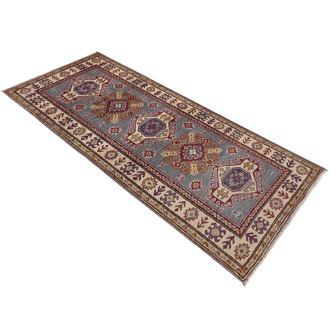 Gray Afghan Kazak Rug 2' 6" x 6' 4" Hand-Knotted | No. AL131110