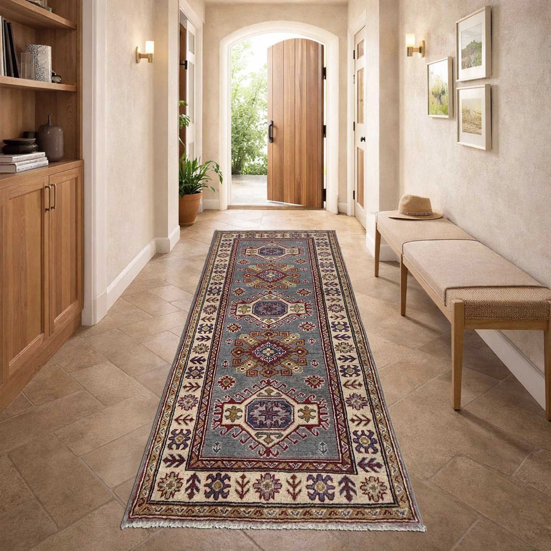 Gray Afghan Kazak Rug 2' 6" x 6' 4" Hand-Knotted | No. AL131110