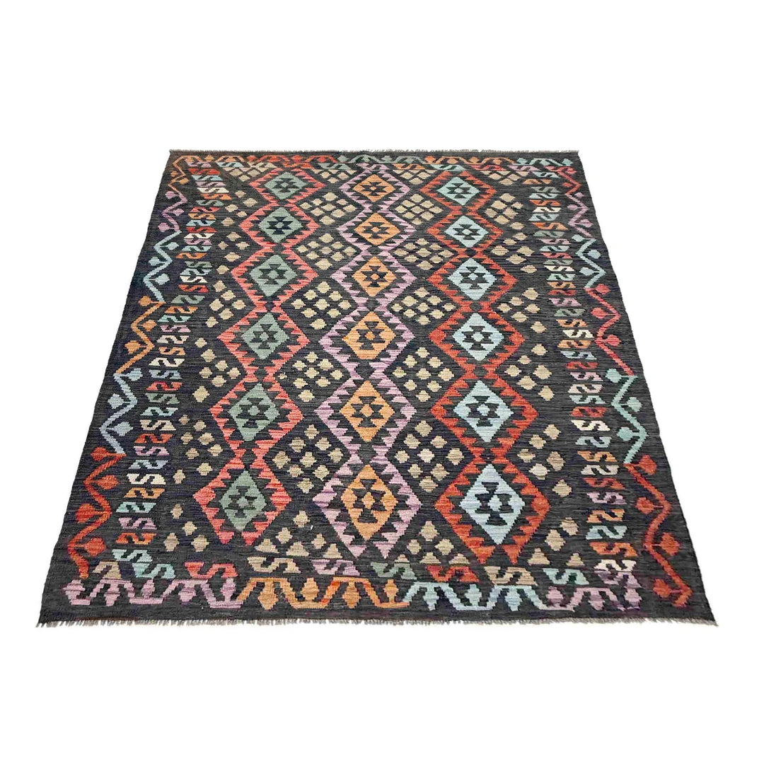 Afghan Vegetable Kilim Rug 5' 9" x 7' 8" Flat-Weave | No. AL131338