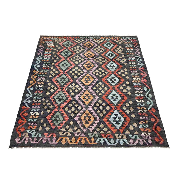 Afghan Vegetable Kilim Rug 5' 9" x 7' 8" Flat-Weave | No. AL131338