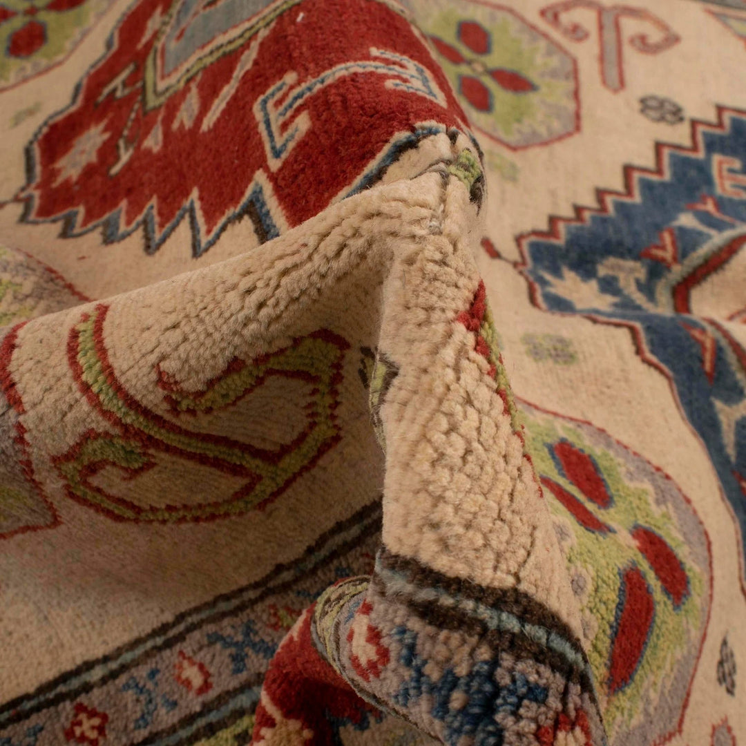 Ivory Afghan Kazak Rug 5' 0" x 6' 4" Hand-Knotted | No. AL13165