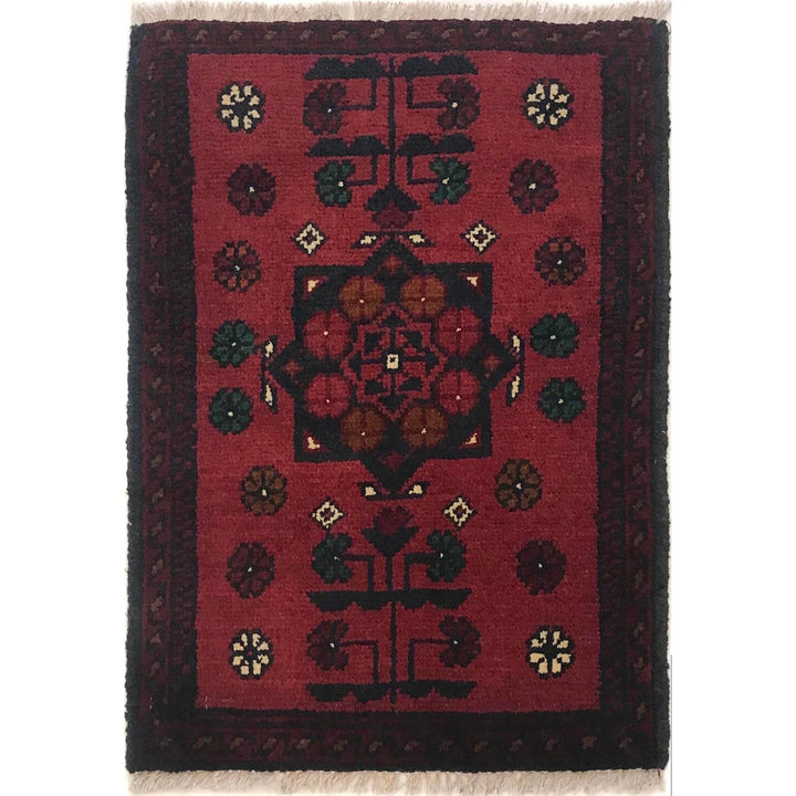 Red Afghan Oriental Doormat 1' 5" x 1' 11" Hand-Knotted | No. AL13184