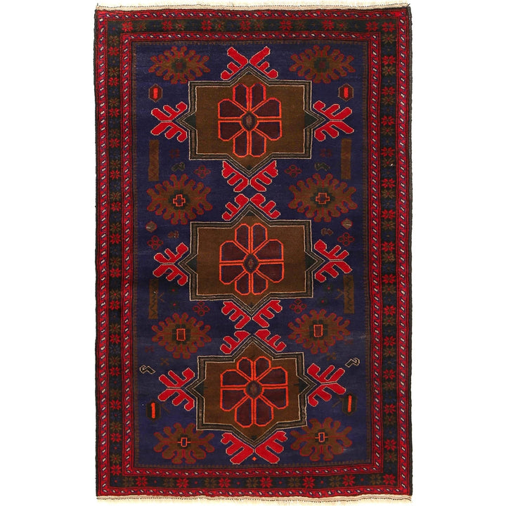 Blue Afghan Baluchi Rug 4' 1" x 6' 2" Hand-Knotted | No. AL13202