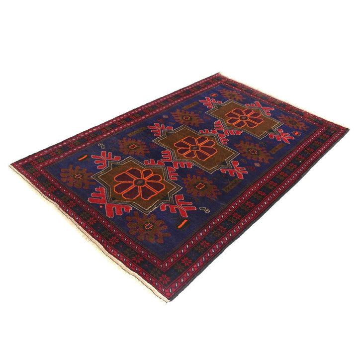 Blue Afghan Baluchi Rug 4' 1" x 6' 2" Hand-Knotted | No. AL13202