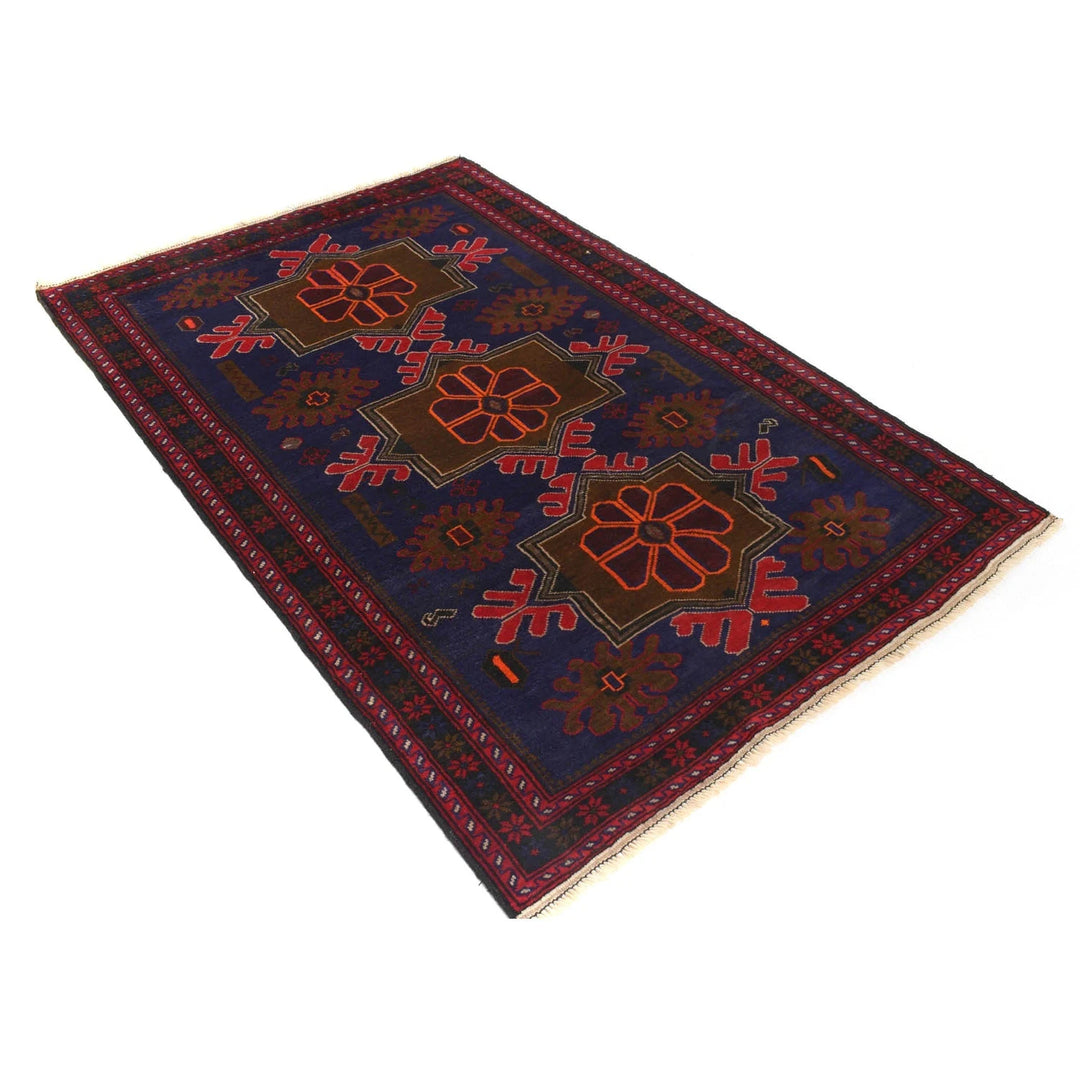 Blue Afghan Baluchi Rug 4' 1" x 6' 2" Hand-Knotted | No. AL13202